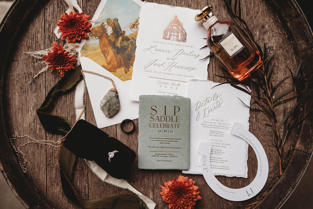 Hillside Farms Tenino western wedding flat lay