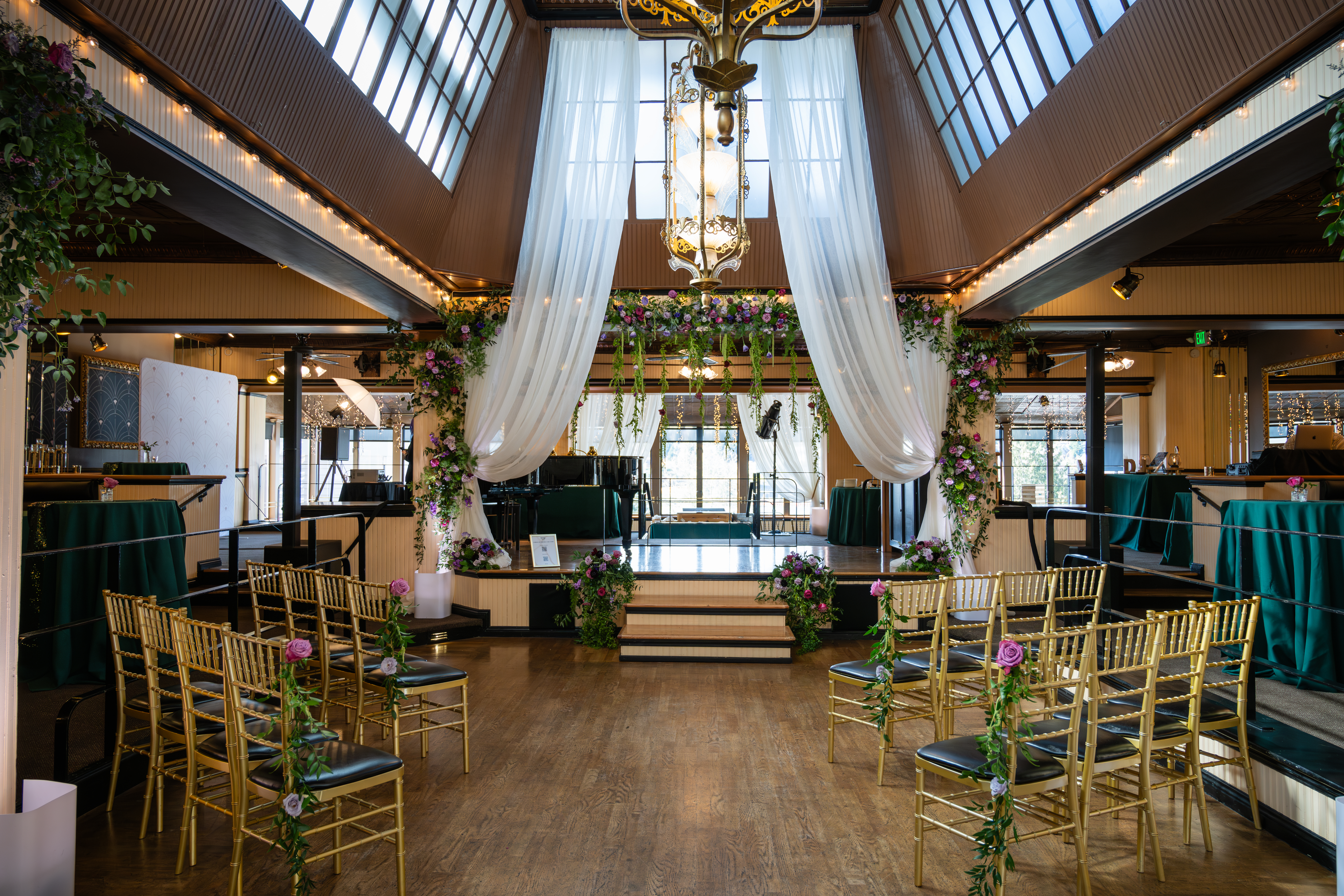 A small wedding ceremony set up on the dance floor at Imperia at Lake Union