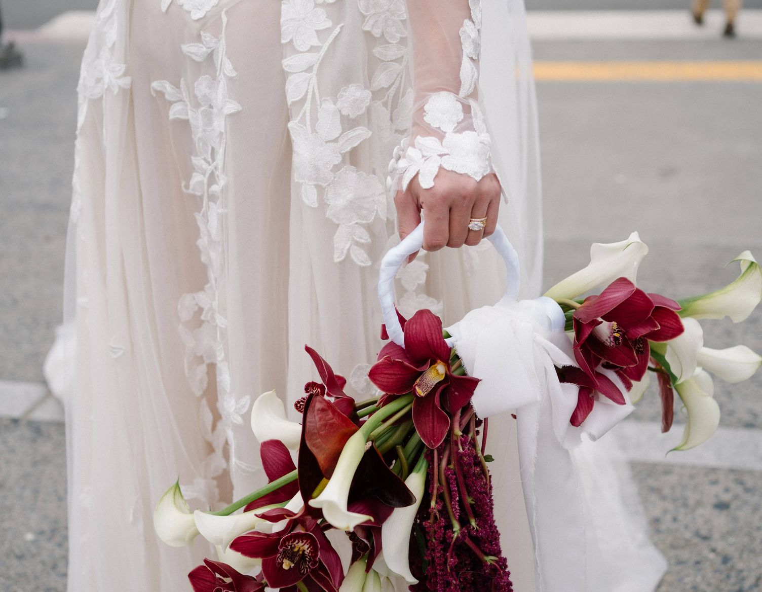 A bride holding a bouquet of flowers